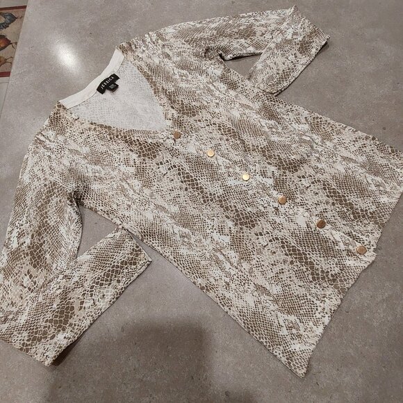 JESSICA Petite Women's Cream/Taupe Snakeskin Print Button Down L/S Cardigan XS - Picture 6 of 13